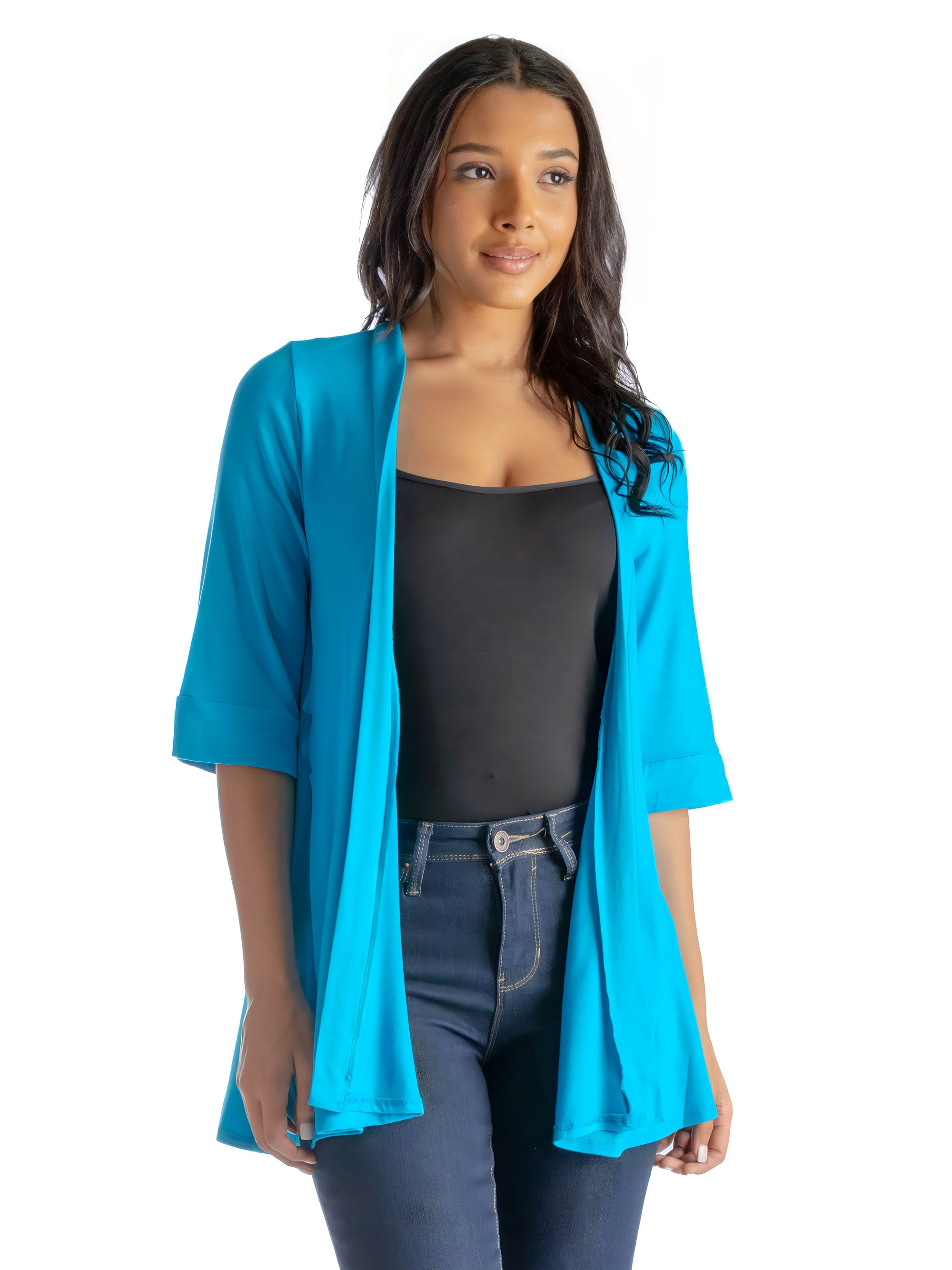 Open Front Elbow Length Sleeve Womens Cardigan