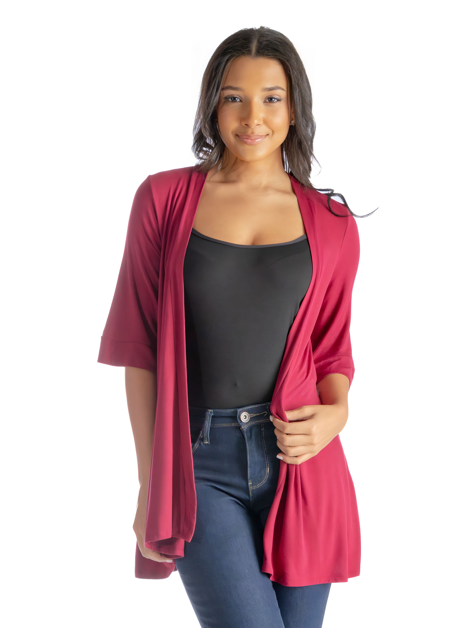 Open Front Elbow Length Sleeve Womens Cardigan