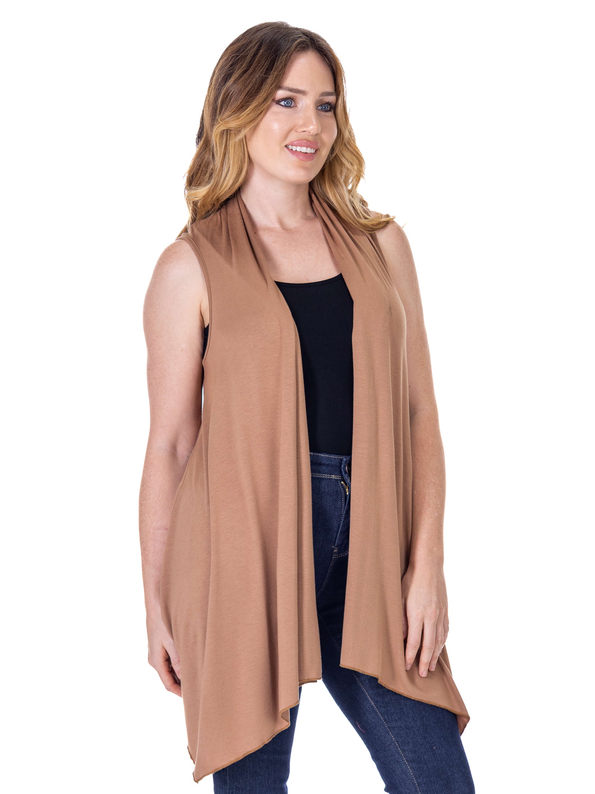 Draped Open Front Sleeveless Cardigan Vest