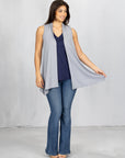 Draped Open Front Sleeveless Cardigan Vest