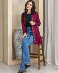 Long Sleeve Mid Thigh Open Front Cardigan with Grommet Details