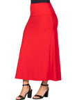 Womens Elastic Waist Solid Color Maxi Skirt