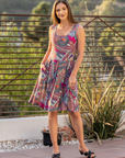 Pink Paisley Print Sleeveless Pleated Knee Length Pocket Dress