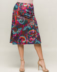 24seven Comfort Apparel Brown Paisley Print Comfortable Elastic Waist Knee Length Skirt