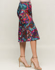 24seven Comfort Apparel Brown Paisley Print Comfortable Elastic Waist Knee Length Skirt