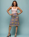 24seven Comfort Apparel Bright Floral Print Comfortable Elastic Waist Knee Length Skirt