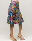 24seven Comfort Apparel Bright Floral Print Comfortable Elastic Waist Knee Length Skirt