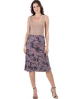 Grey Paisley Elastic Waist Knee Length Skirt