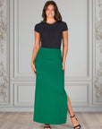 Versatile Side Slit Elastic Waist Maxi Skirt