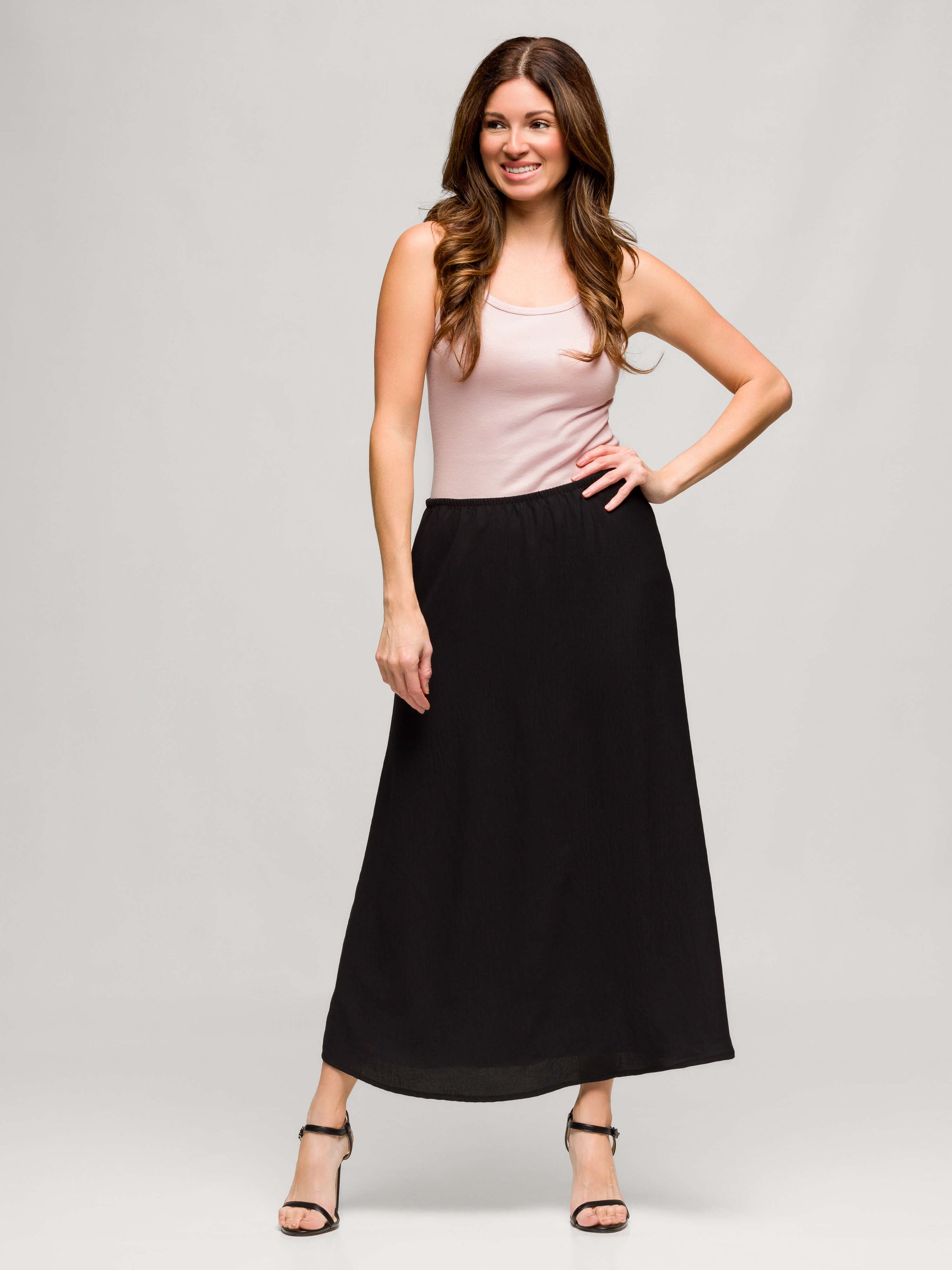 24seven Comfort Apparel Womens Elastic Waist A Line Maxi Skirt