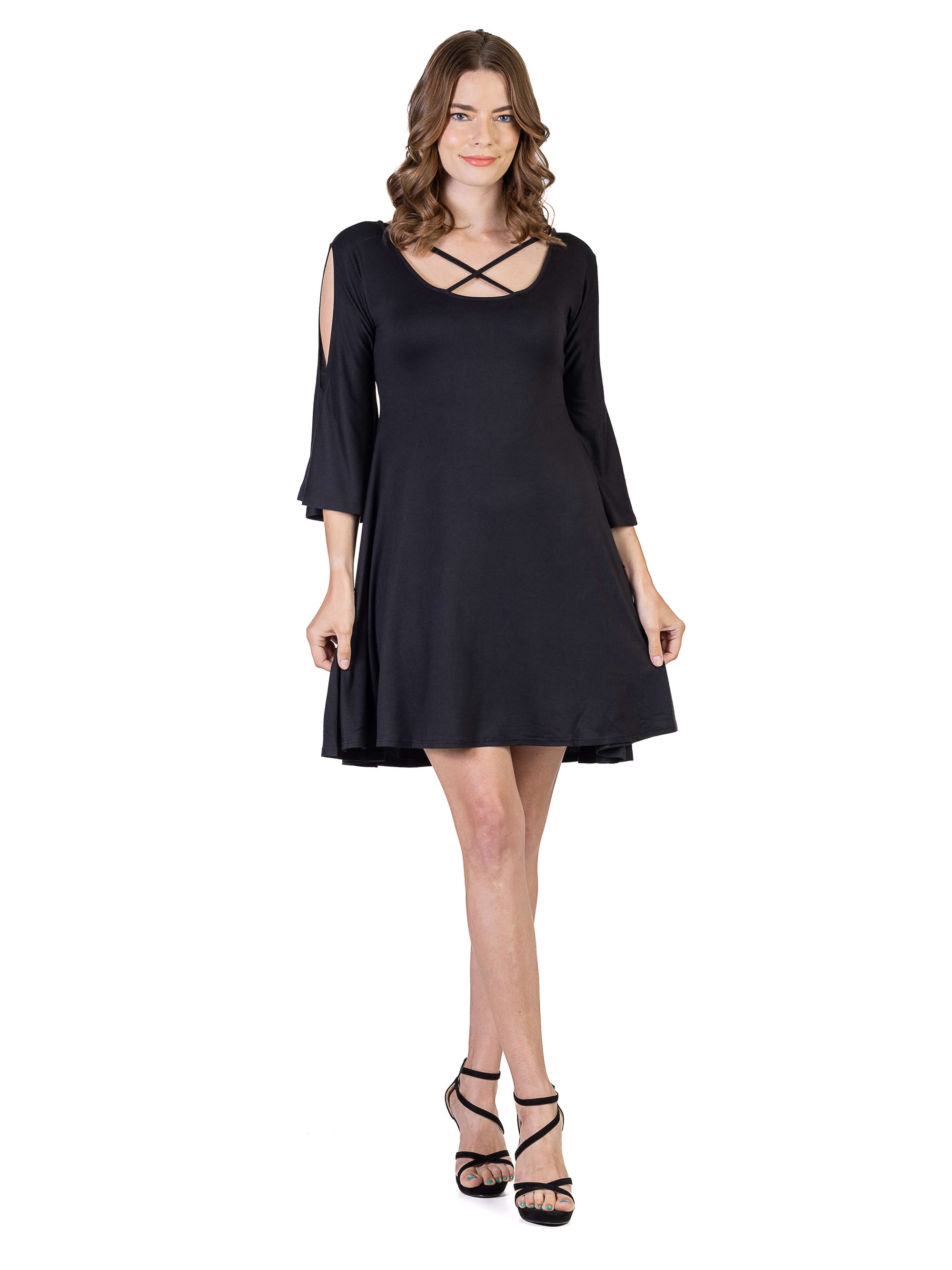 Womens Knee Length Cold Shoulder Dress