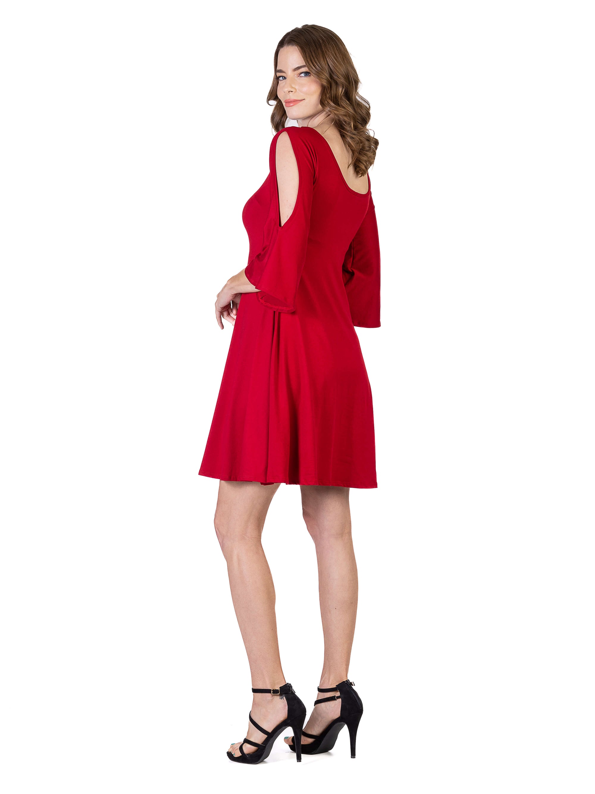 Womens Knee Length Cold Shoulder Dress