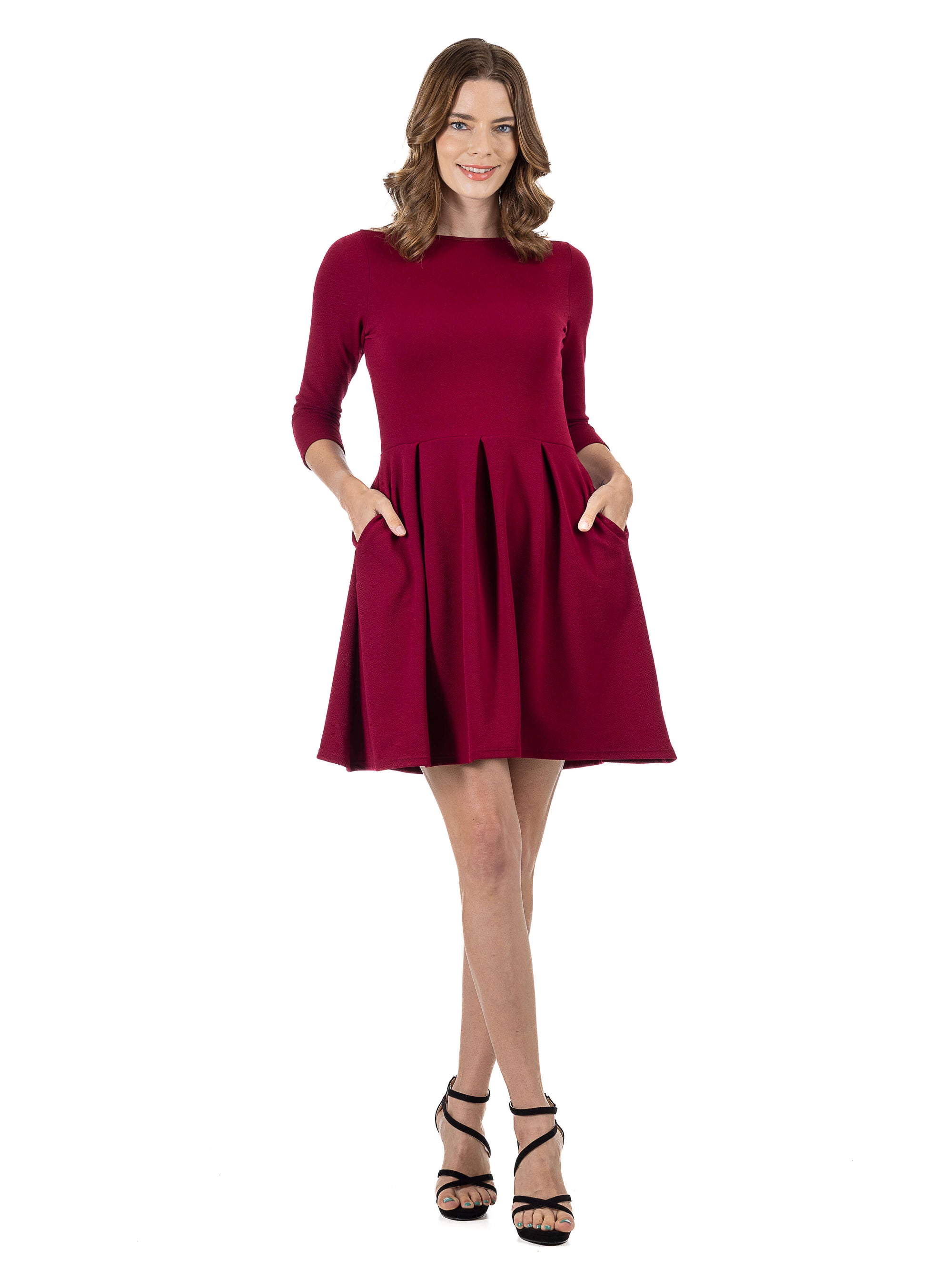 Perfect Long Sleeve Fit and Flare Pocket Dress For Women