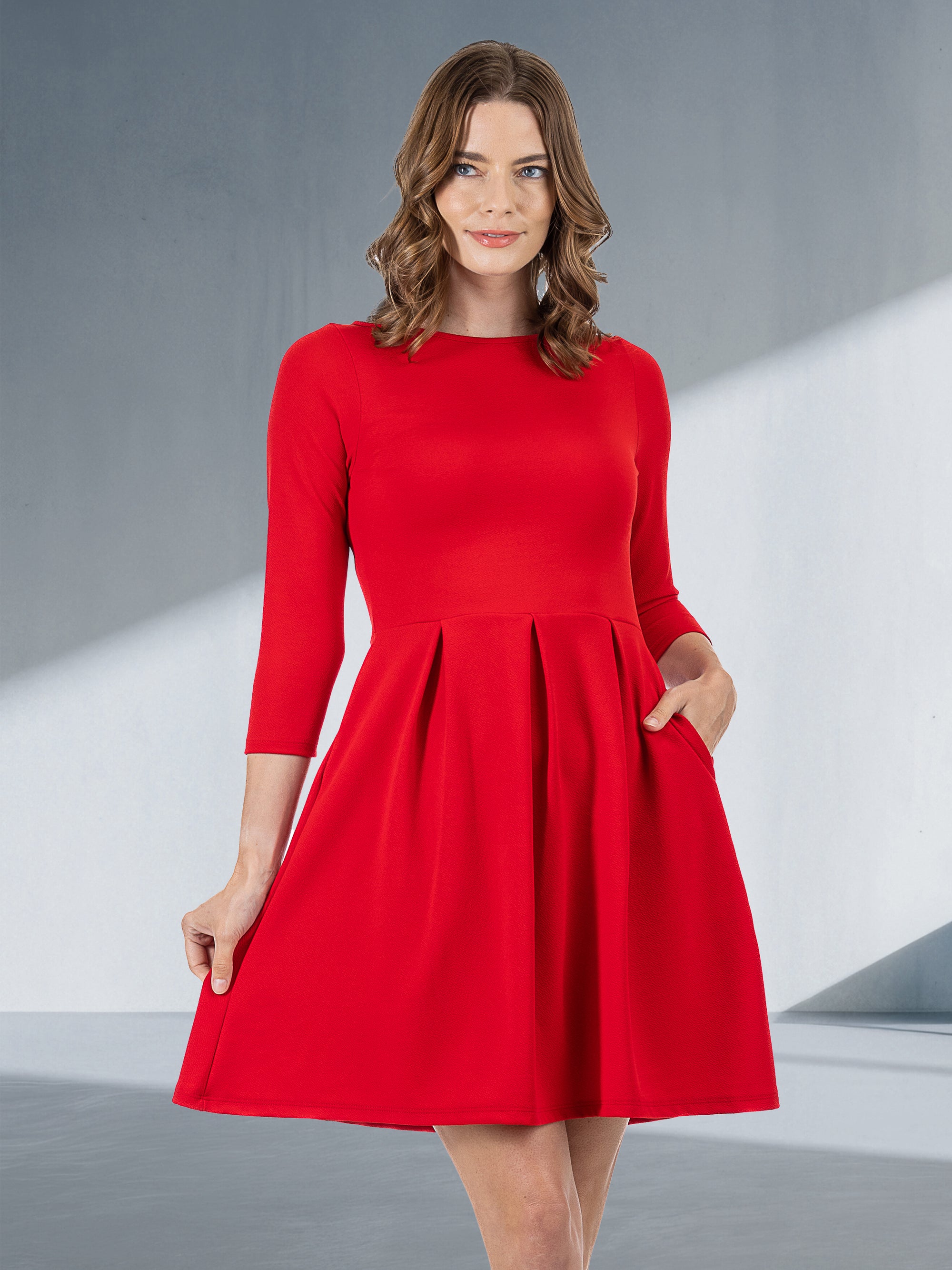 Perfect Long Sleeve Fit and Flare Pocket Dress For Women