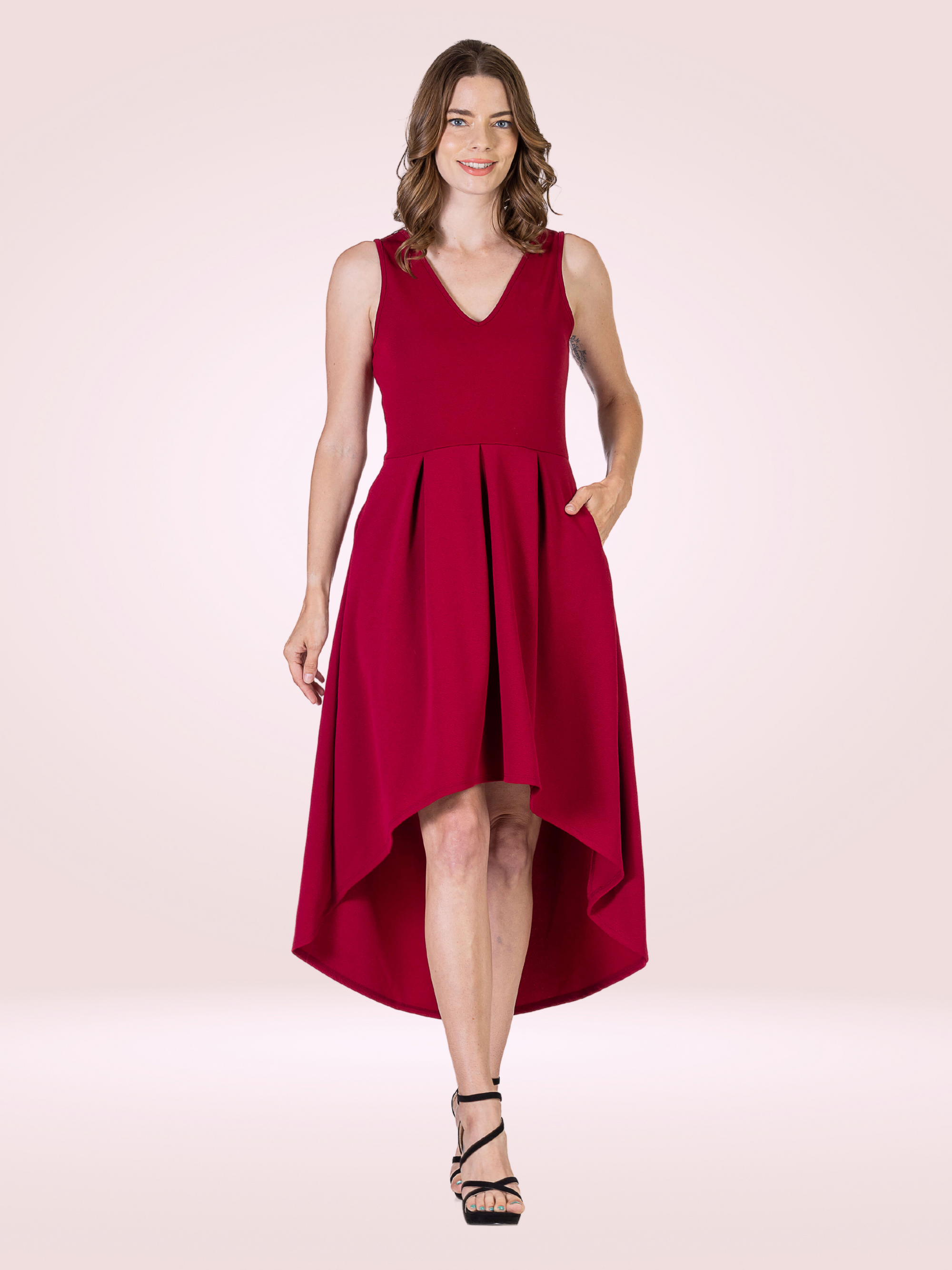 Womens Sleeveless Fit N Flare High Low Dress