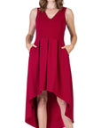 Womens Sleeveless Fit N Flare High Low Dress
