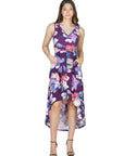 Purple Sleeveless Pleated High Low Pocket Dress