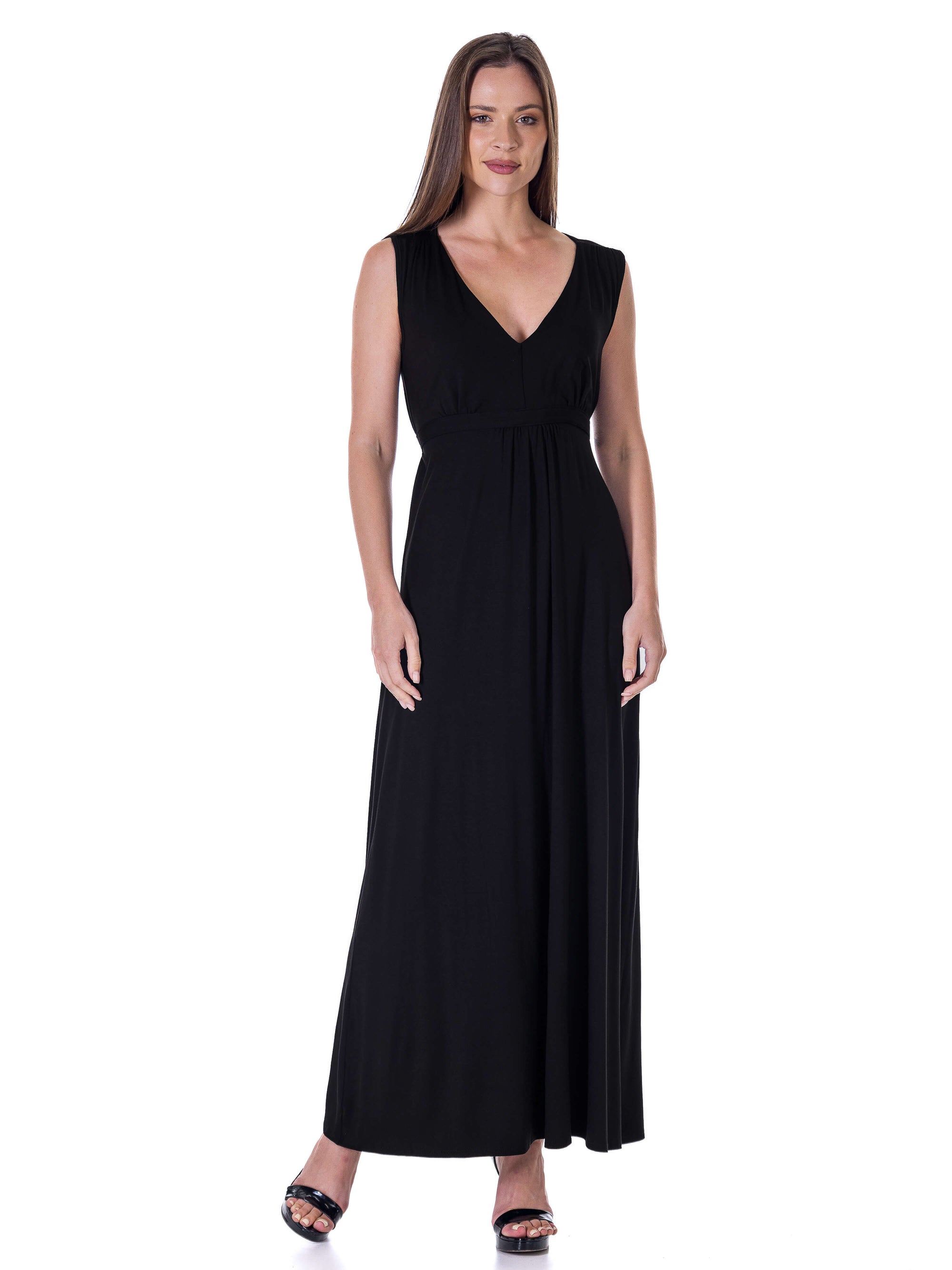 V Neck Sleeveless Belted Maxi Dress