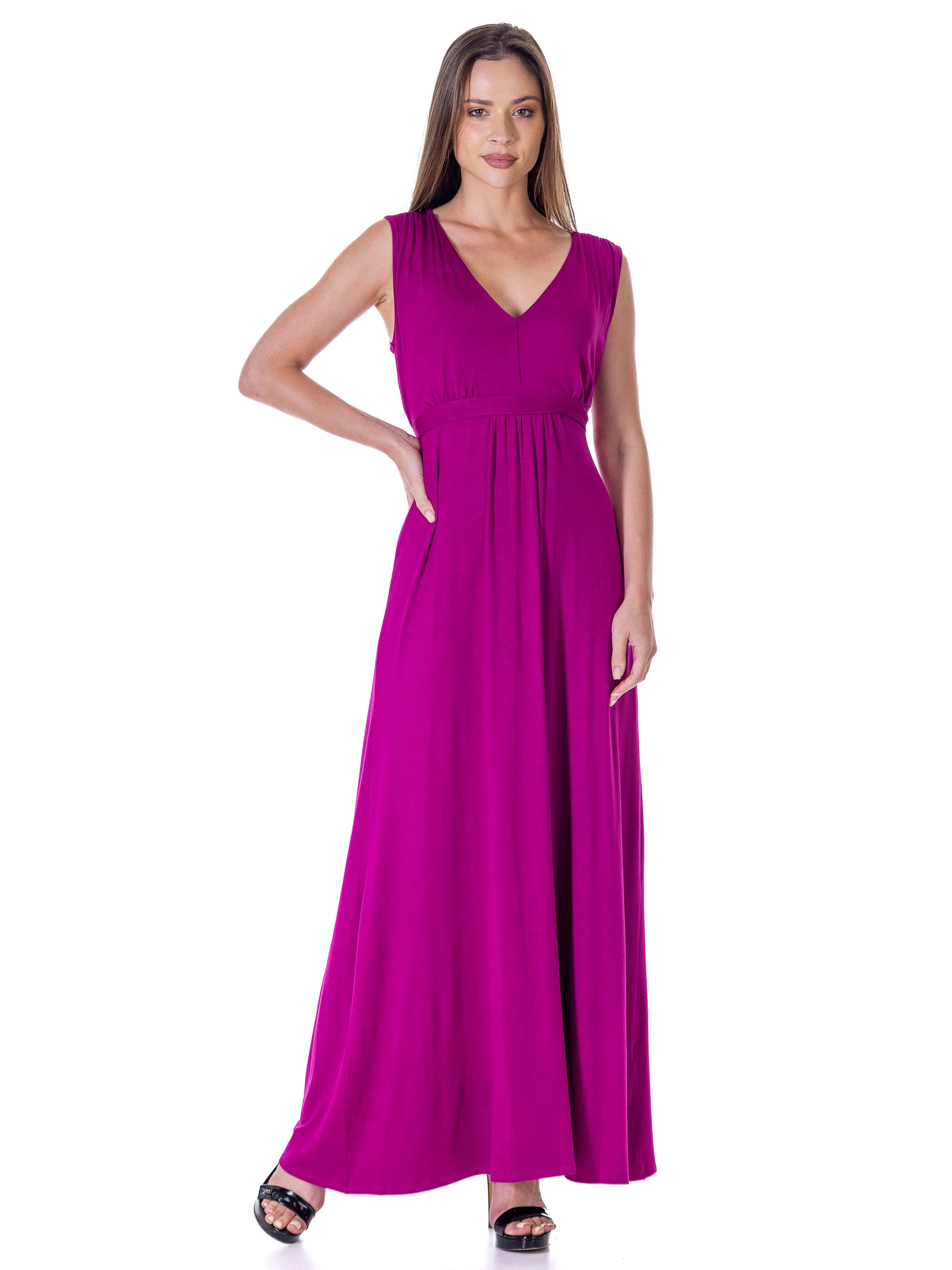 V Neck Sleeveless Belted Maxi Dress