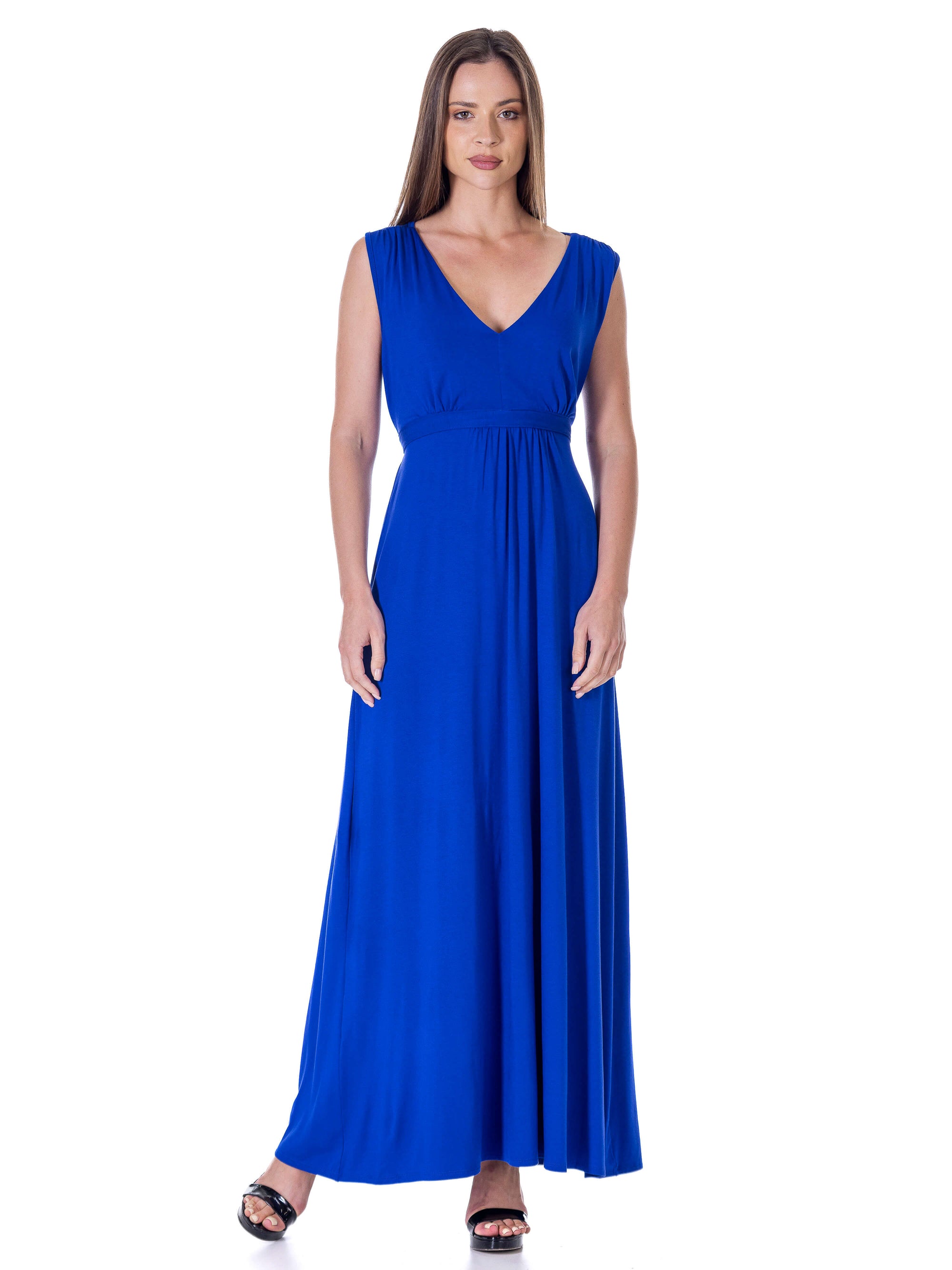V Neck Sleeveless Belted Maxi Dress