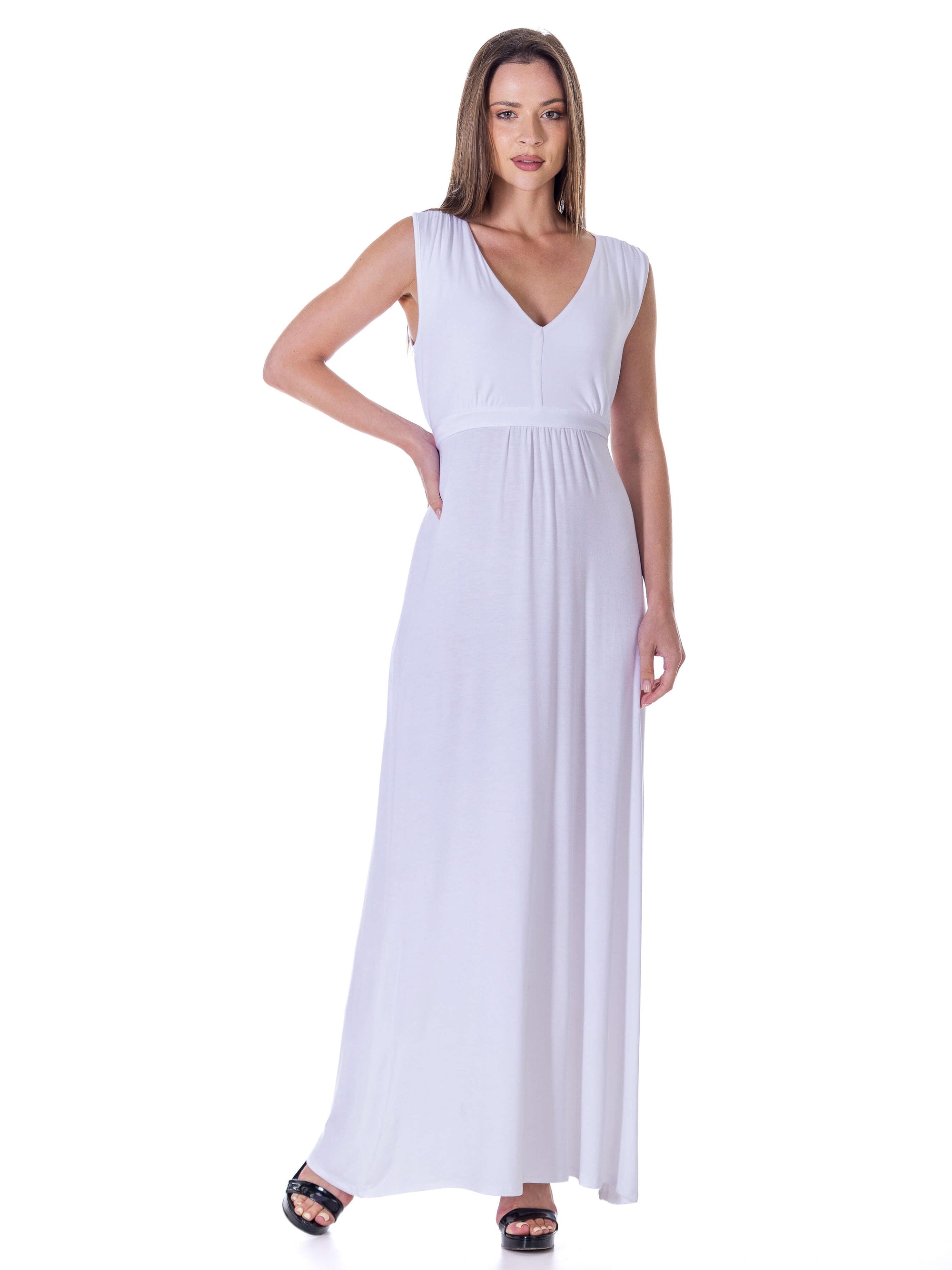 V Neck Sleeveless Belted Maxi Dress