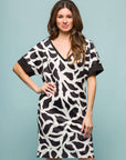 24seven Comfort Apparel Womens Black and White Short Sleeve Knee Length T Shirt Dress