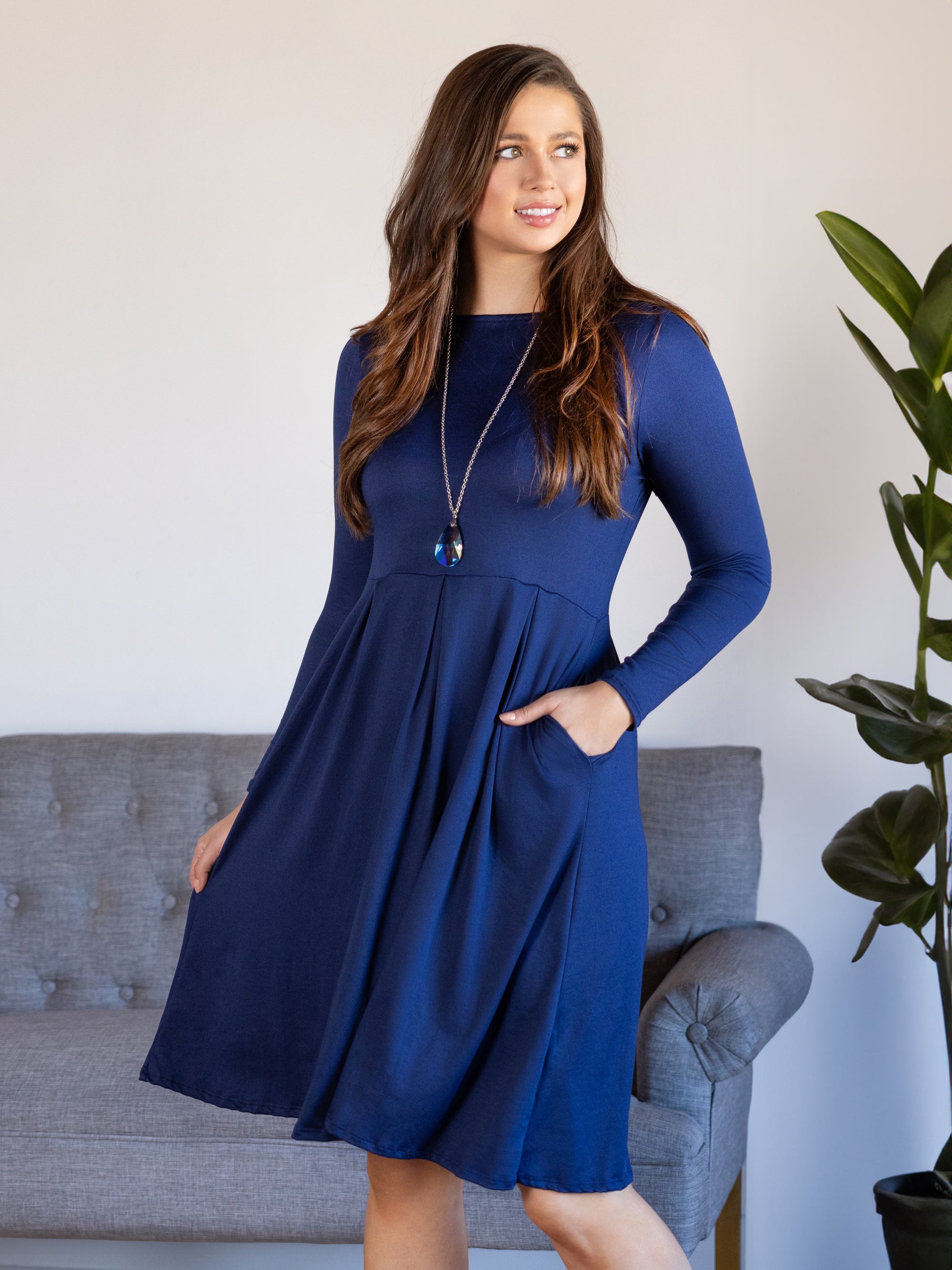Midi Length Fit N Flare Pocket Dress