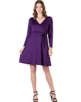 Chic V-Neck Long Sleeve Belted Dress