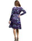 24seven Comfort Apparel Long Sleeve Wrap Dress with Belt  Purple Black Print
