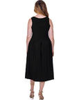 Fit and Flare Midi Sleeveless Dress with Pocket Detail