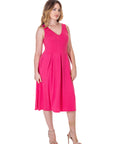 Fit and Flare Midi Sleeveless Dress with Pocket Detail