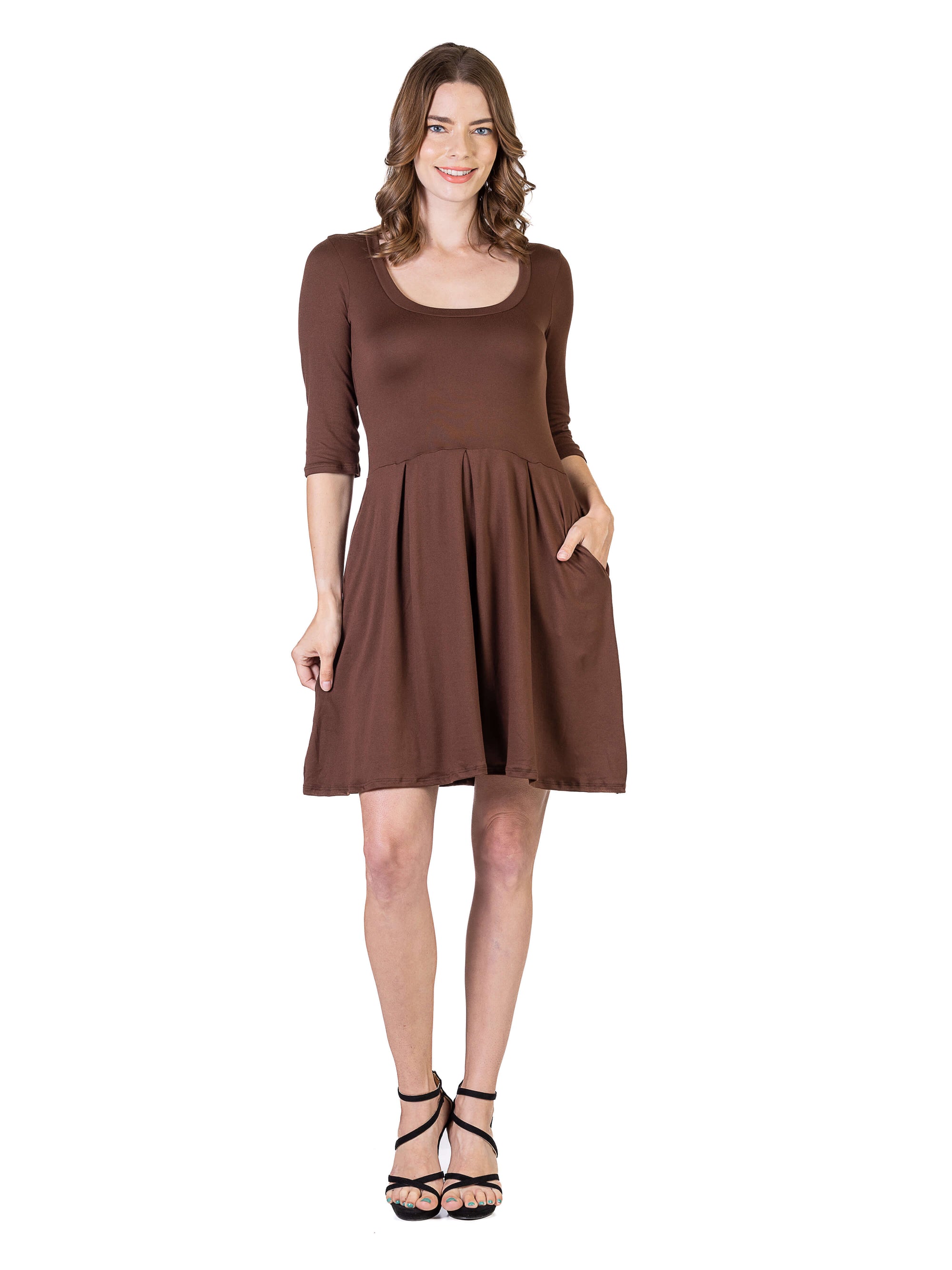 Three Quarter Sleeve Fit and Flare Mini Dress