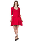 Three Quarter Sleeve Fit and Flare Mini Dress