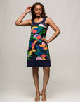 24seven Comfort Apparel Blue Floral Scoop Neck Sleeveless Knee Length Dress