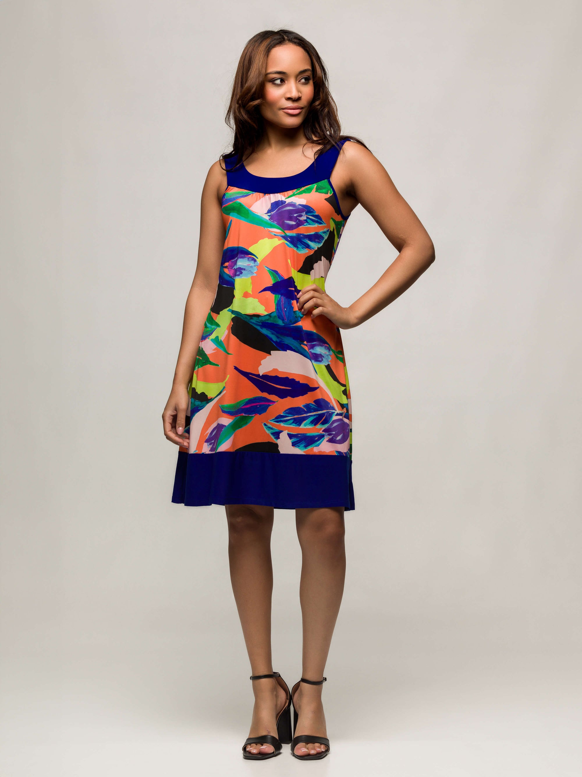 24seven Comfort Apparel Multicolor Scoop Neck Sleeveless Knee Length Dress
