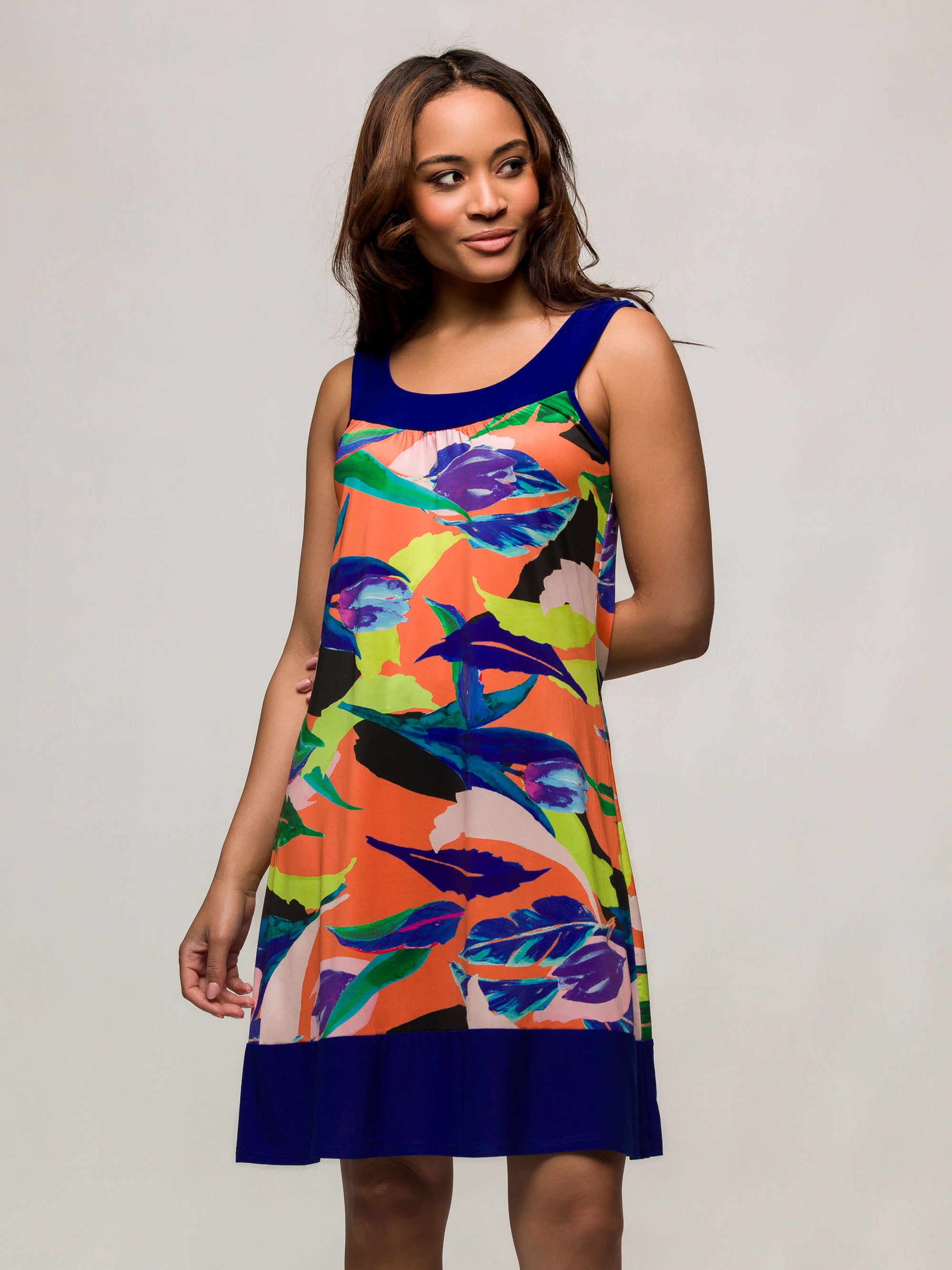 24seven Comfort Apparel Multicolor Scoop Neck Sleeveless Knee Length Dress