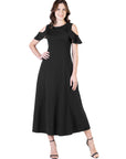 Ruffle Cold Shoulder A Line Maxi Dress