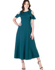 Ruffle Cold Shoulder A Line Maxi Dress
