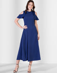 Ruffle Cold Shoulder A Line Maxi Dress