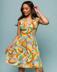 24seven Comfort Apparel Yellow Paisley Sleeveless Pleated Knee Length Pocket Dress
