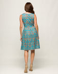24seven Comfort Apparel Sky Blue Sleeveless Pleated Knee Length Pocket Dress