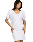 Solid Color Loose Fit V Neck T Shirt Style Womens Knee Length Dress