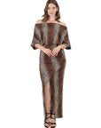 Womens Boat Neck Batwing Sleeve Slit Maxi Dress