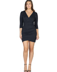 Womens V Neck Elbow Sleeve Knee Length Cocktail Dress