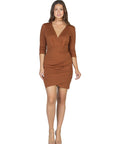 Womens V Neck Elbow Sleeve Knee Length Cocktail Dress
