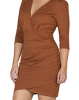 Womens V Neck Elbow Sleeve Knee Length Cocktail Dress