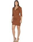 Womens V Neck Elbow Sleeve Knee Length Cocktail Dress
