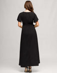 24seven Comfort Apparel Womens V Neck Belted Faux Wrap High Low Dress