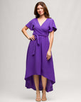 24seven Comfort Apparel Womens V Neck Belted Faux Wrap High Low Dress