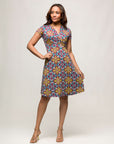 24seven Comfort Apparel Womens Floral Print Short Sleeve Knee Length V Neck Wrap Dress